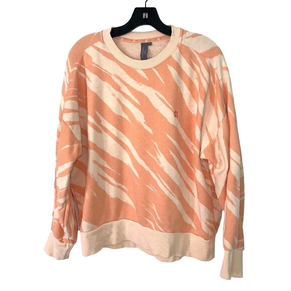 Sweaty Betty Tiger Stripe Fleece Sweatshirt Womens Size Large Cotton Peach Ivory - Picture 1 of 9